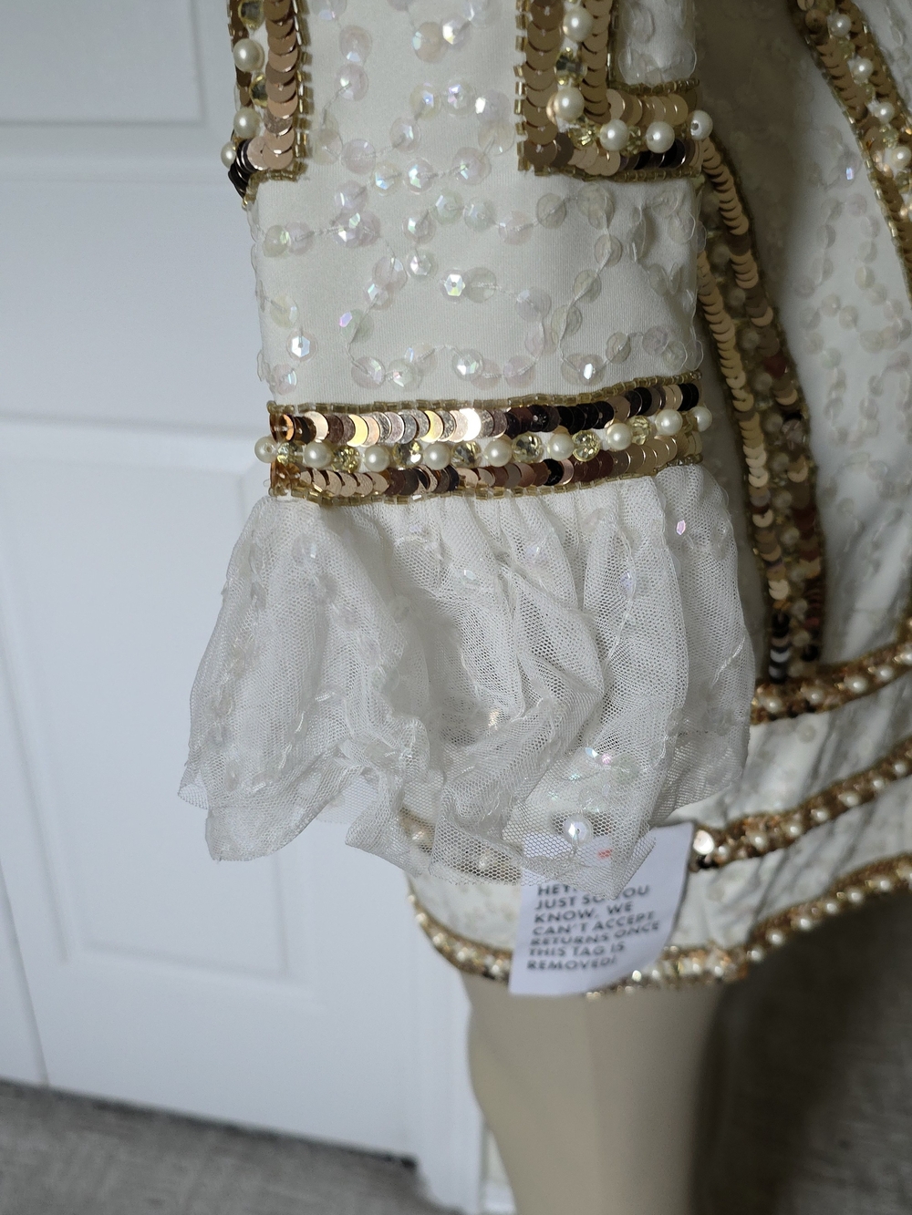 ASOS DESIGN CREAM Mini Blazer Dress with Gold Sequin Trim - Picture 7 of 13